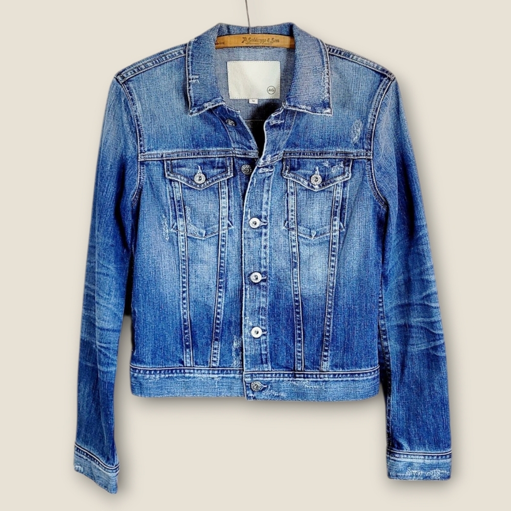 AG Adriano Goldschmied Distressed Denim Jean Jacket Medium - Picture 2 of 14